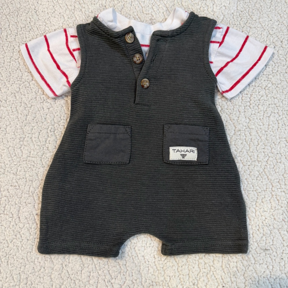 Tahari Baby Boy 0–3M Romper + Striped‎ Tee Set